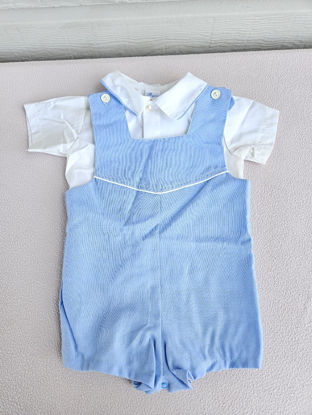VTG Bryan Shortall Romper Baby SZ 18 Months Blue White Peter Pan Collar
